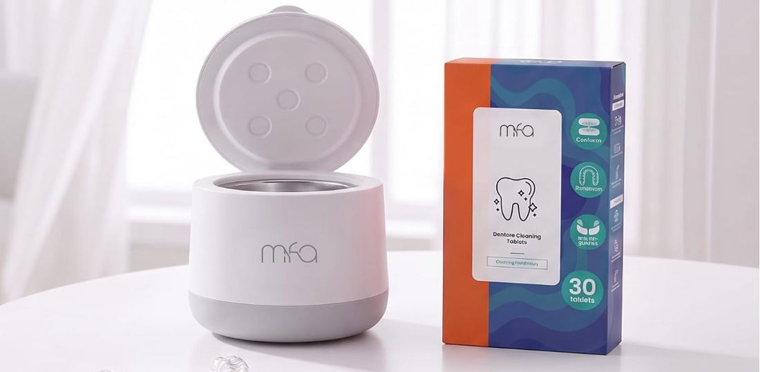 mfa ultrasonic dental appliance cleaner and dental cleaning tablets