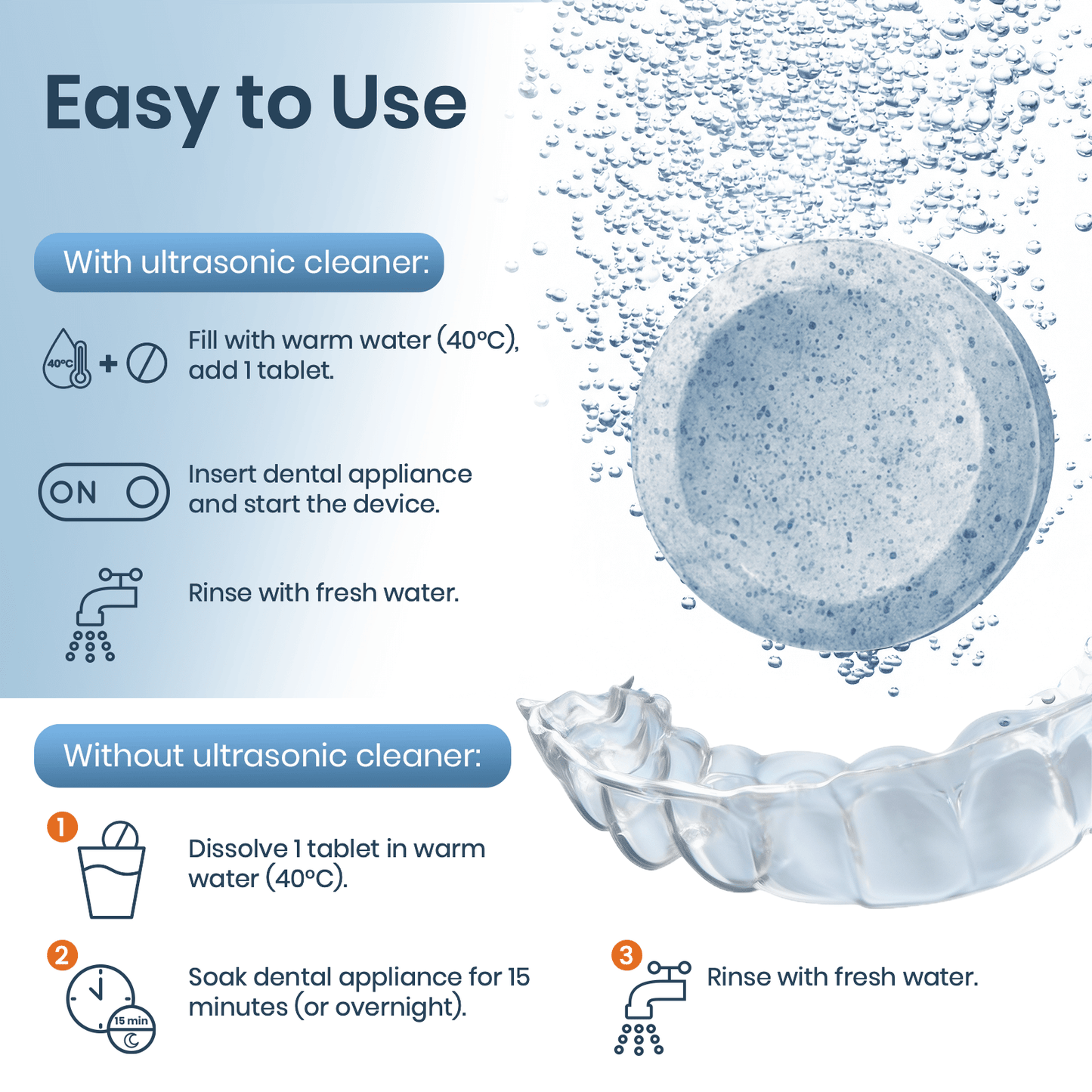 Reinigungstabletten für Zahnprothesen, Retainer & Aligner