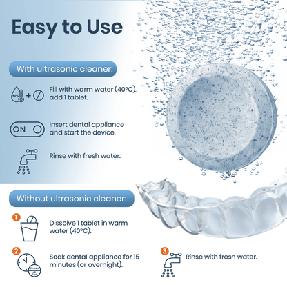 Reinigungstabletten für Zahnprothesen, Retainer & Aligner
